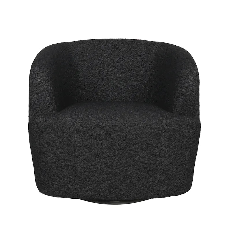 Fauteuil pivotant club en tissu bouclé blanc / beige / noir avec piètement en fer, une place