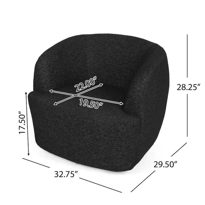 Fauteuil pivotant club en tissu bouclé blanc / beige / noir avec piètement en fer, une place