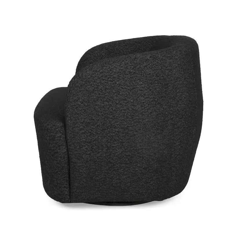 Fauteuil pivotant club en tissu bouclé blanc / beige / noir avec piètement en fer, une place