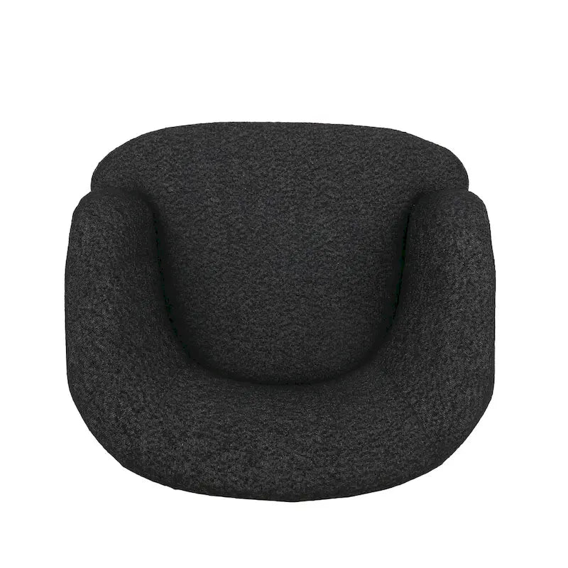 Fauteuil pivotant club en tissu bouclé blanc / beige / noir avec piètement en fer, une place