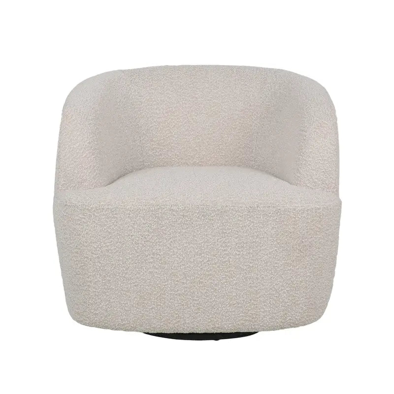 Fauteuil pivotant club en tissu bouclé blanc / beige / noir avec piètement en fer, une place