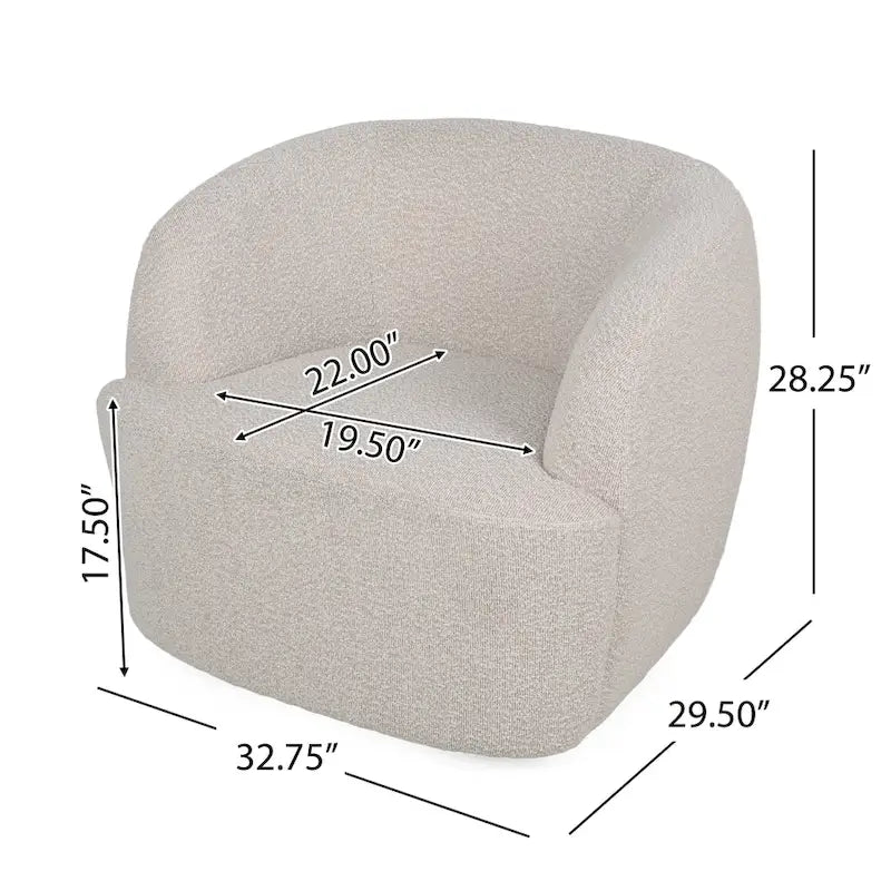 Fauteuil pivotant club en tissu bouclé blanc / beige / noir avec piètement en fer, une place