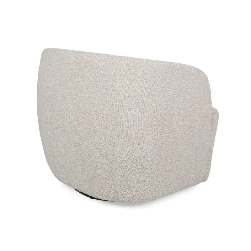 Fauteuil pivotant club en tissu bouclé blanc / beige / noir avec piètement en fer, une place