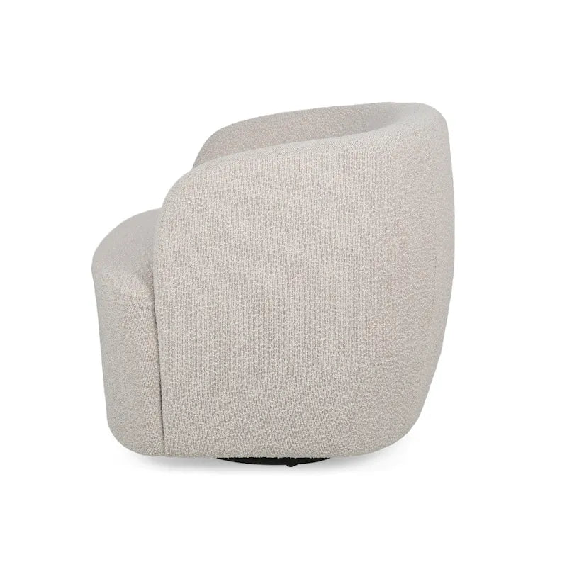 Fauteuil pivotant club en tissu bouclé blanc / beige / noir avec piètement en fer, une place