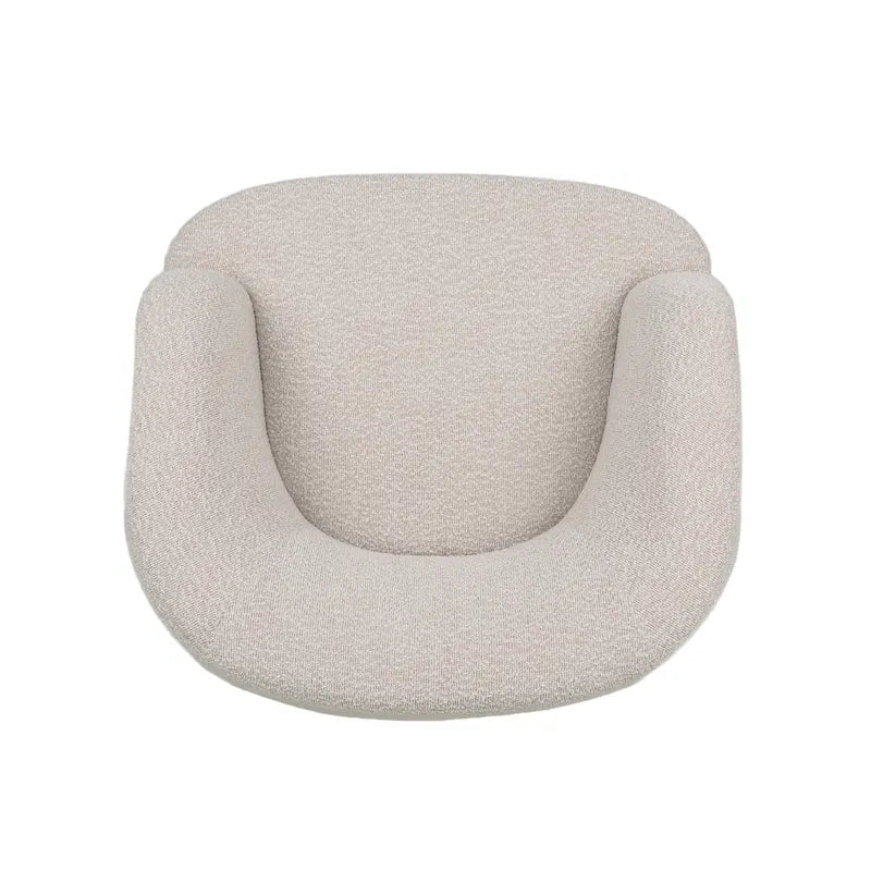 Fauteuil pivotant club en tissu bouclé blanc / beige / noir avec piètement en fer, une place