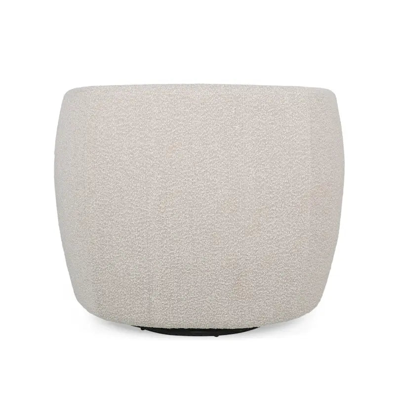 Fauteuil pivotant club en tissu bouclé blanc / beige / noir avec piètement en fer, une place