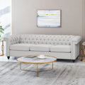 Canapé Chesterfield 3 places capitonné gris galet et marron foncé