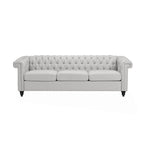 Canapé Chesterfield 3 places capitonné gris galet et marron foncé