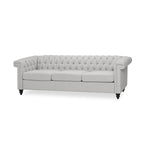 Canapé Chesterfield 3 places capitonné gris galet et marron foncé