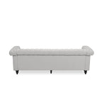 Canapé Chesterfield 3 places capitonné gris galet et marron foncé