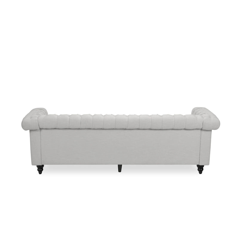 Canapé Chesterfield 3 places capitonné gris galet et marron foncé