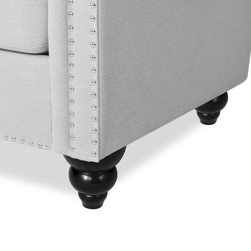 Canapé Chesterfield 3 places capitonné gris galet et marron foncé