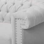 Canapé Chesterfield 3 places capitonné gris galet et marron foncé
