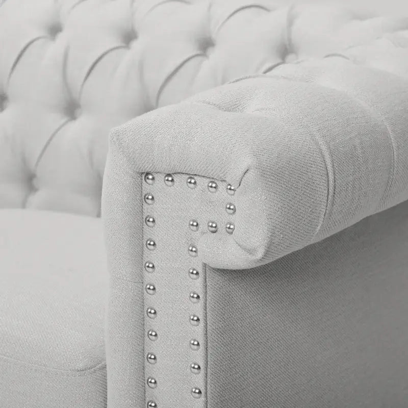 Canapé Chesterfield 3 places capitonné gris galet et marron foncé