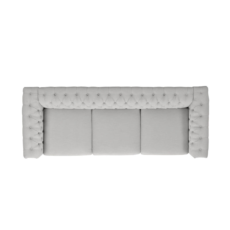 Canapé Chesterfield 3 places capitonné gris galet et marron foncé