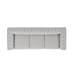 Canapé Chesterfield 3 places capitonné gris galet et marron foncé