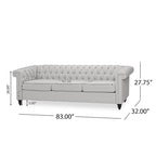 Canapé Chesterfield 3 places capitonné gris galet et marron foncé