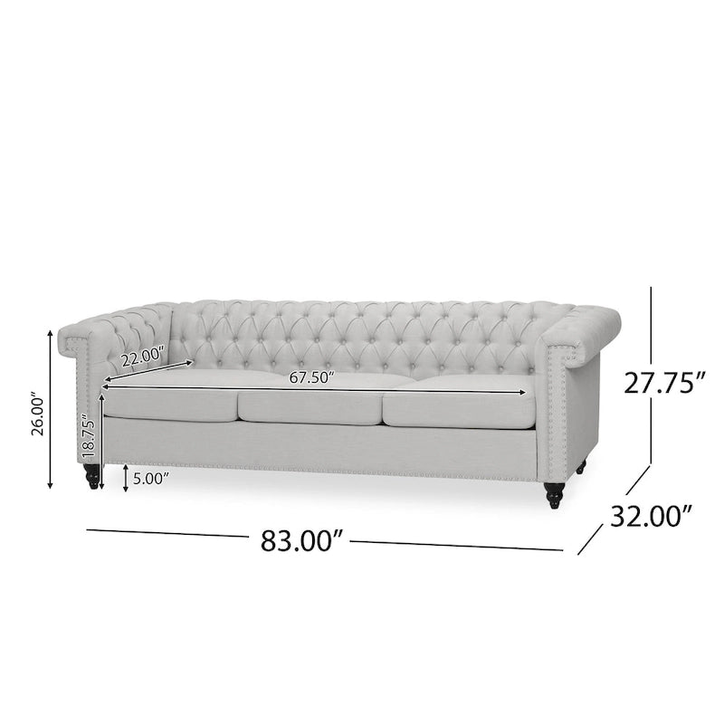Canapé Chesterfield 3 places capitonné gris galet et marron foncé