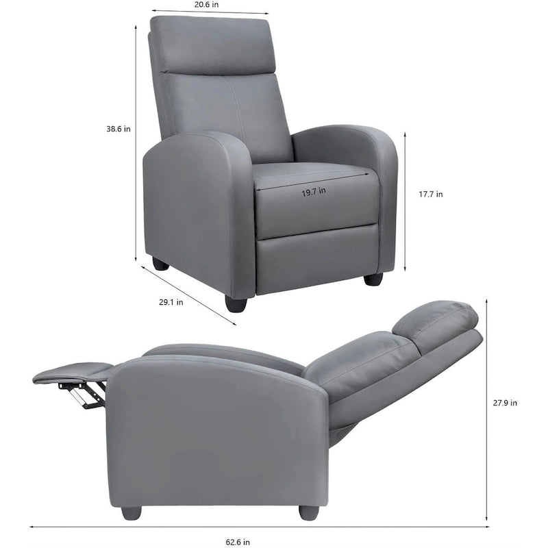 Fauteuil inclinable à dossier basculant en similicuir, marron / noir / gris / kaki / rouge / beige, simple
