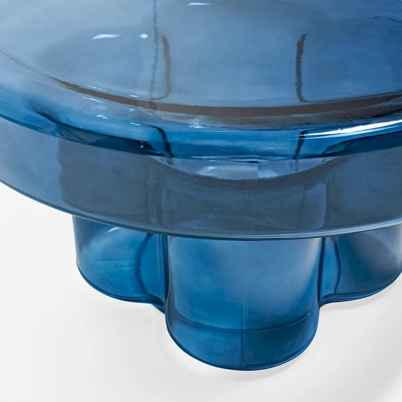 Table basse ronde en verre soufflé à la main, de forme florale moderne, Ambre / Verte / Violette / Turquoise