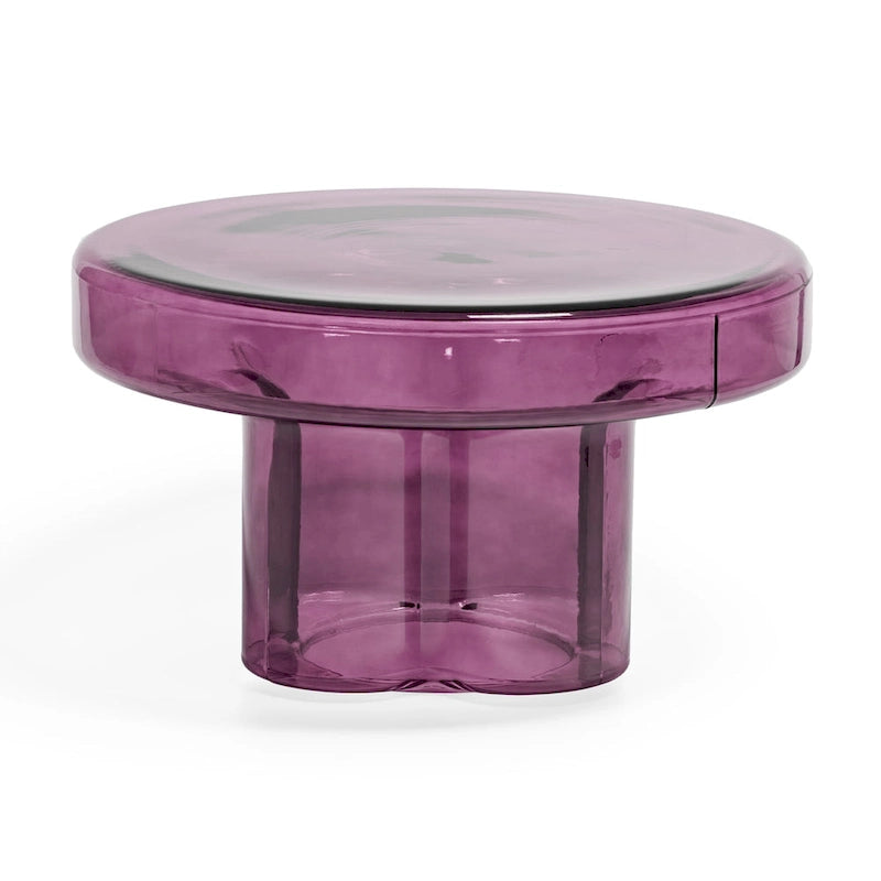 Table basse ronde en verre soufflé à la main, de forme florale moderne, Ambre / Verte / Violette / Turquoise