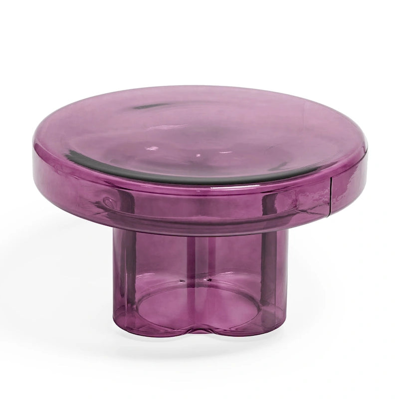 Table basse ronde en verre soufflé à la main, de forme florale moderne, Ambre / Verte / Violette / Turquoise