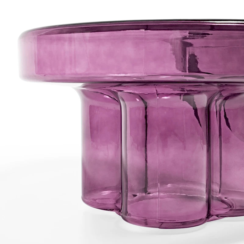Table basse ronde en verre soufflé à la main, de forme florale moderne, Ambre / Verte / Violette / Turquoise