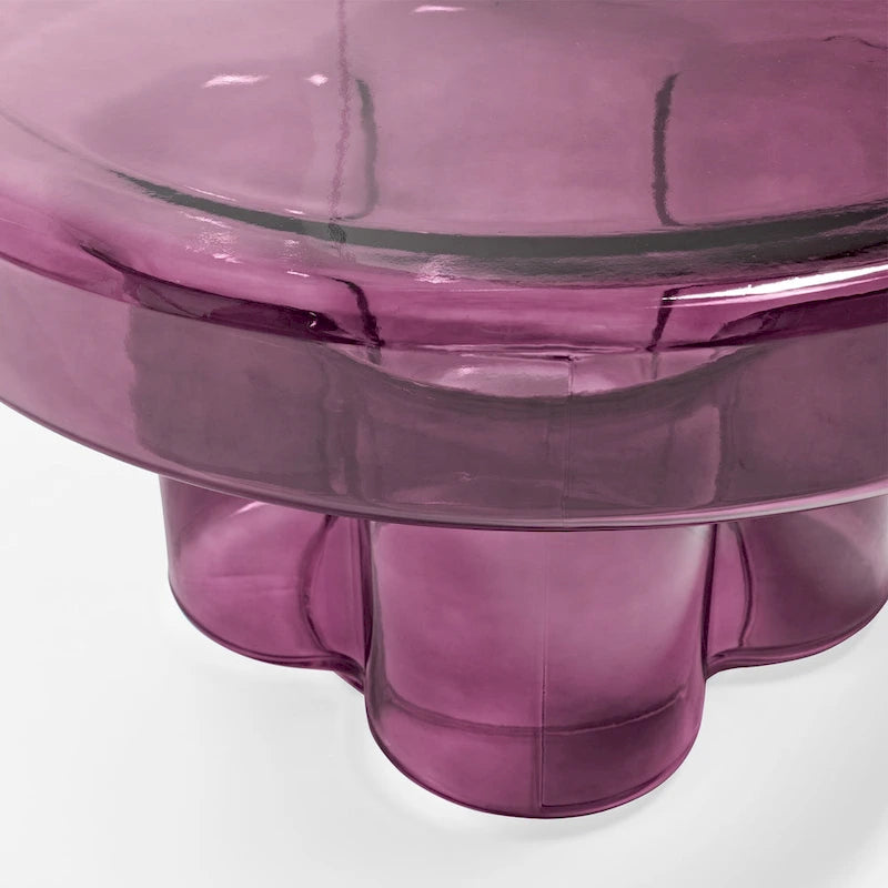 Table basse ronde en verre soufflé à la main, de forme florale moderne, Ambre / Verte / Violette / Turquoise