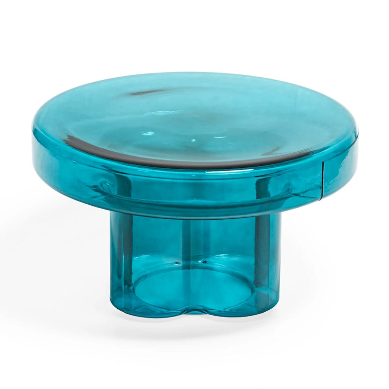 Table basse ronde en verre soufflé à la main, de forme florale moderne, Ambre / Verte / Violette / Turquoise