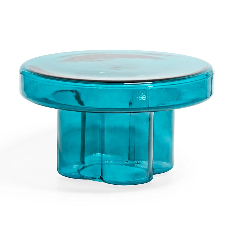 Table basse ronde en verre soufflé à la main, de forme florale moderne, Ambre / Verte / Violette / Turquoise