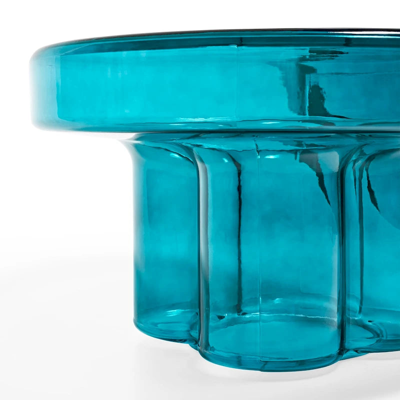 Table basse ronde en verre soufflé à la main, de forme florale moderne, Ambre / Verte / Violette / Turquoise