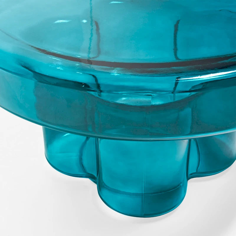 Table basse ronde en verre soufflé à la main, de forme florale moderne, Ambre / Verte / Violette / Turquoise