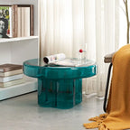 Table basse ronde en verre soufflé à la main, de forme florale moderne, Ambre / Verte / Violette / Turquoise