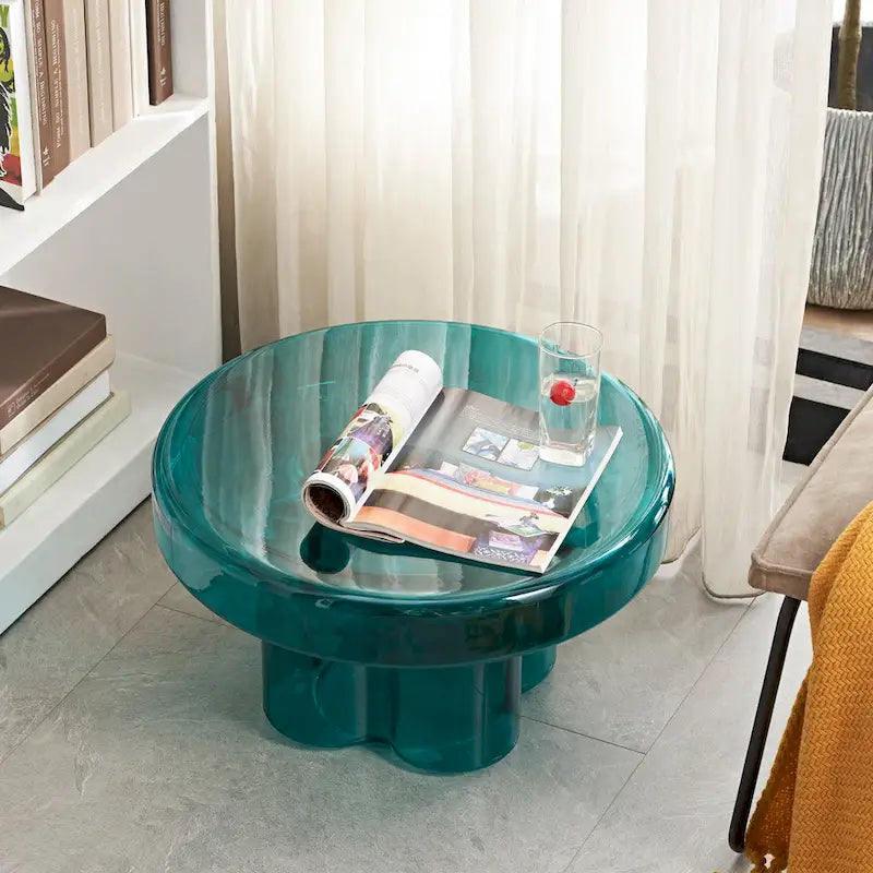Table basse ronde en verre soufflé à la main, de forme florale moderne, Ambre / Verte / Violette / Turquoise