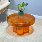 Table basse ronde en verre soufflé à la main, de forme florale moderne, Ambre / Verte / Violette / Turquoise