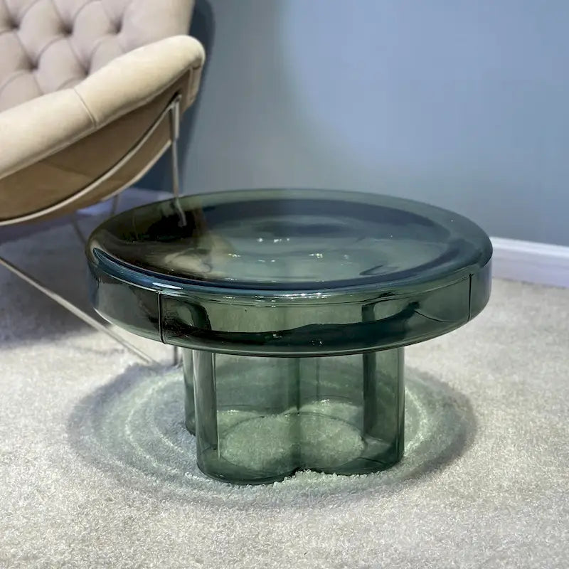 Table basse ronde en verre soufflé à la main, de forme florale moderne, Ambre / Verte / Violette / Turquoise