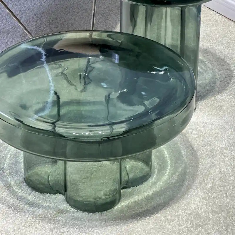 Table basse ronde en verre soufflé à la main, de forme florale moderne, Ambre / Verte / Violette / Turquoise
