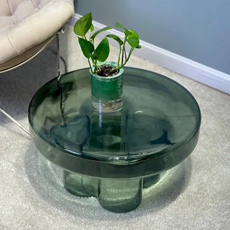 Table basse ronde en verre soufflé à la main, de forme florale moderne, Ambre / Verte / Violette / Turquoise