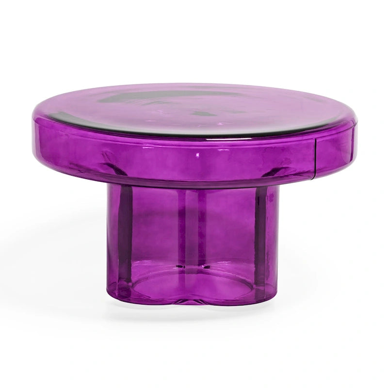 Table basse ronde en verre soufflé à la main, de forme florale moderne, Ambre / Verte / Violette / Turquoise