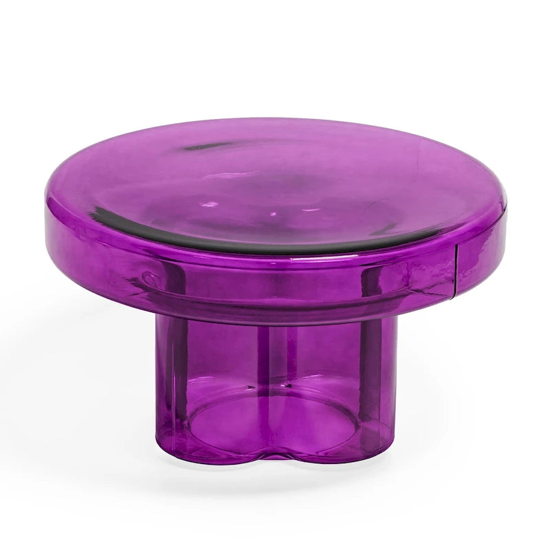 Table basse ronde en verre soufflé à la main, de forme florale moderne, Ambre / Verte / Violette / Turquoise