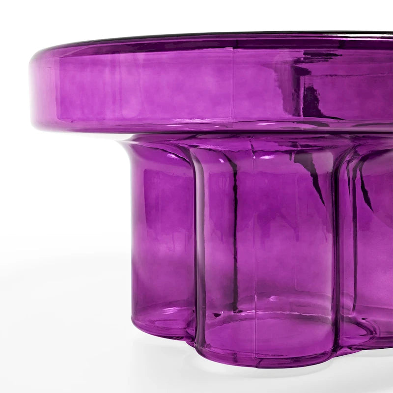 Table basse ronde en verre soufflé à la main, de forme florale moderne, Ambre / Verte / Violette / Turquoise
