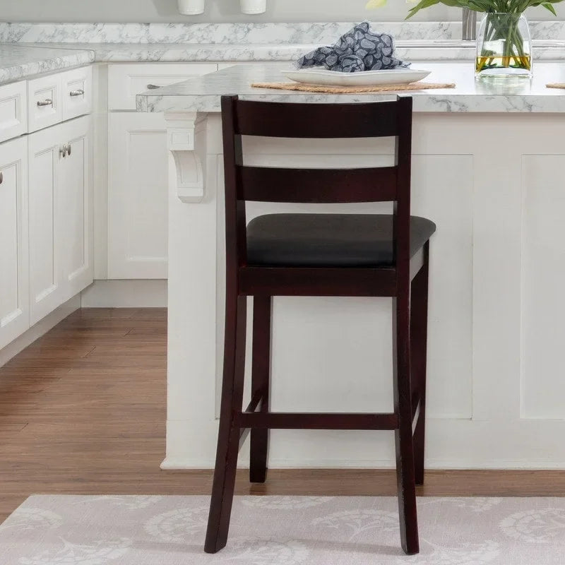 Tabouret de comptoir traditionnel, espresso, assise rembourrée en vinyle, unité