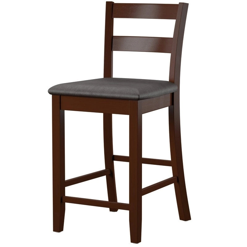 Tabouret de comptoir traditionnel, espresso, assise rembourrée en vinyle, unité
