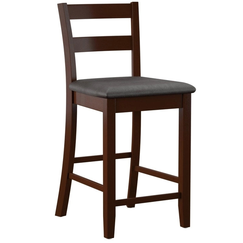 Tabouret de comptoir traditionnel, espresso, assise rembourrée en vinyle, unité