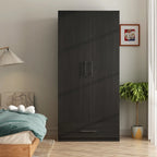 Armoire 2 portes avec tringle et tiroir, Blanc / Noir, Style panneau encadré