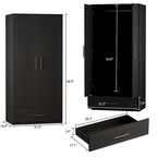 Armoire 2 portes avec tringle et tiroir, Blanc / Noir, Style panneau encadré