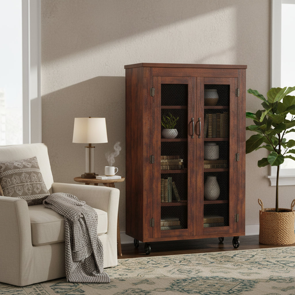 Layson Transitional Walnut 5-shelf Mobile Cabinet by Furniture of America