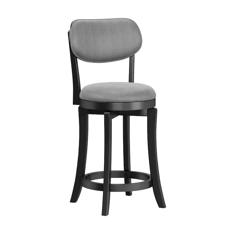Tabouret de comptoir pivotant moderne du milieu du siècle, noir/gris ardoise, assise et dossier rembourrés, simple
