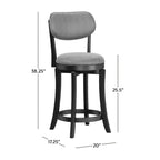 Tabouret de comptoir pivotant moderne du milieu du siècle, noir/gris ardoise, assise et dossier rembourrés, simple