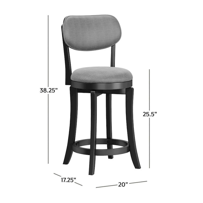 Tabouret de comptoir pivotant moderne du milieu du siècle, noir/gris ardoise, assise et dossier rembourrés, simple